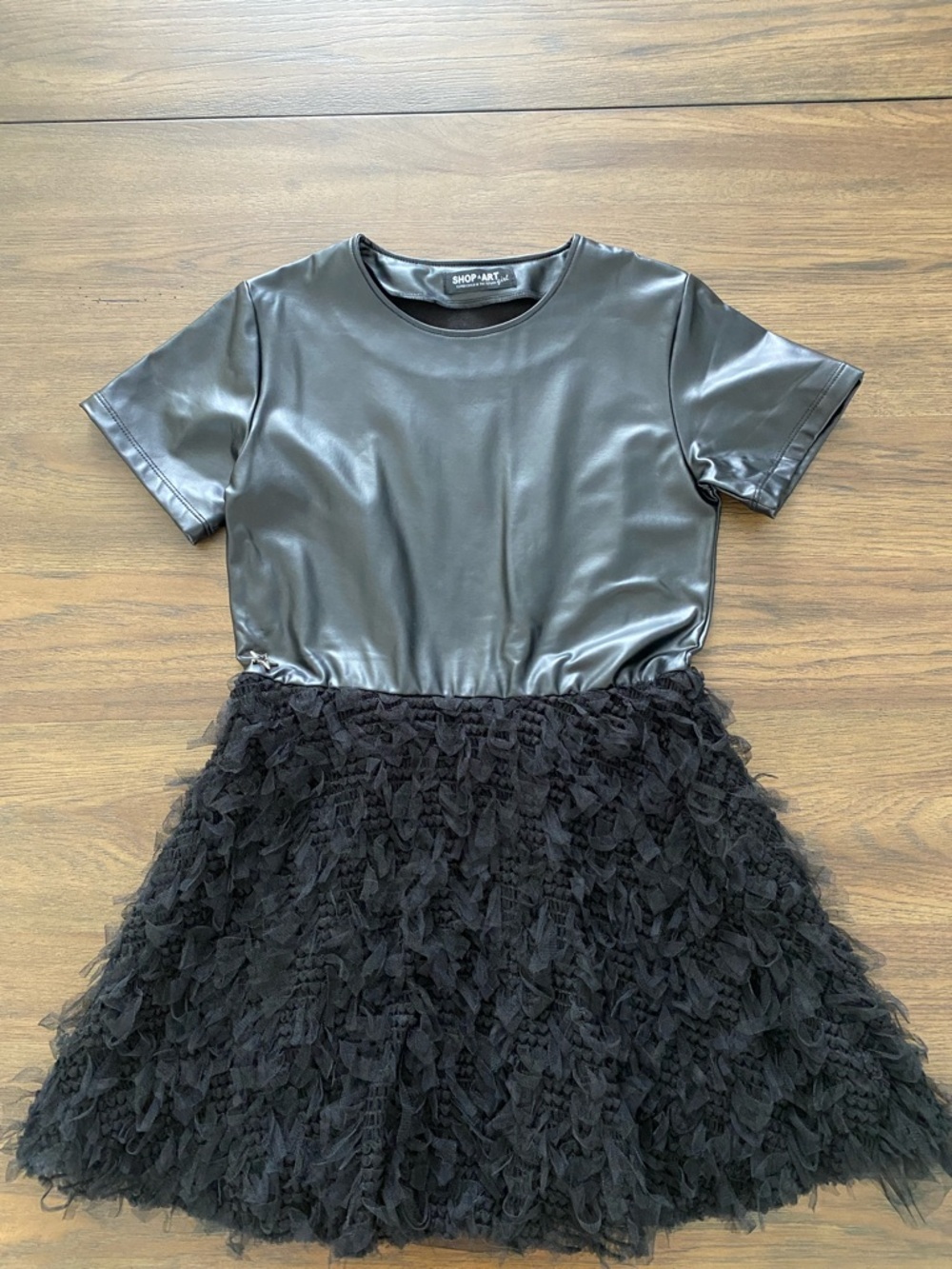 Shop Art Faux Leather Dress Black Layered Tulle Girl